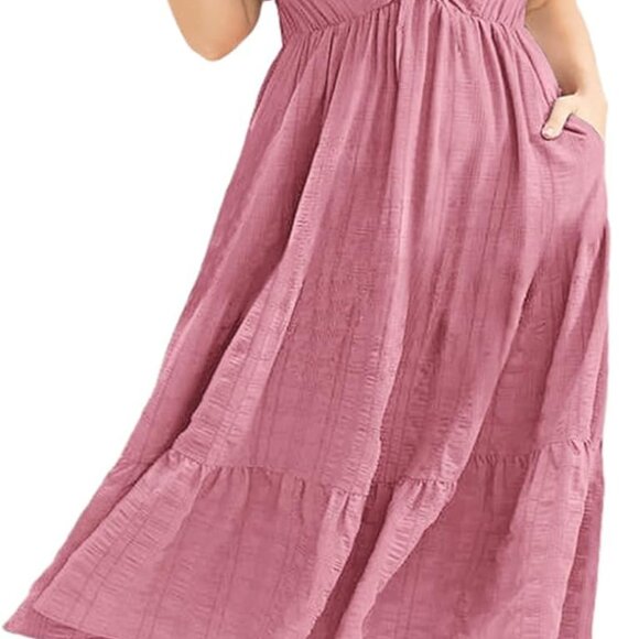 Women's Plus Size Summer Dress Polyester Pockets Pleated Ruffle Beach Wear - Picture 1 of 9